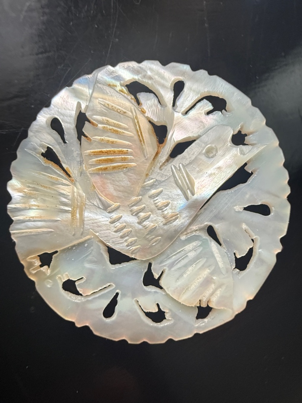 BETHLEHEM Hand Carved Brooch Pin Mother of Pearl Dove of Peace Holy Land Vintage